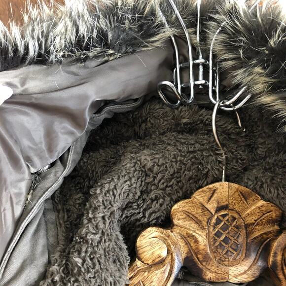 BCBGeneration Jacket Utility Parka Mocha Waist Cinch Faux Fur Hood Medium - Picture 5 of 12